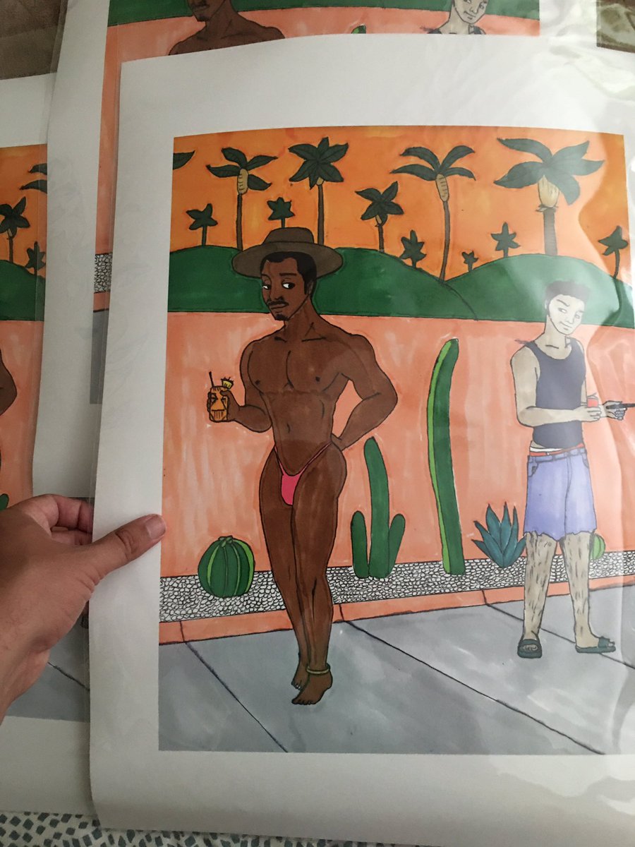 ForeverPsp's tweet photo. Unframed Prints of “New Swimsuit” are currently available for purchase on https://t.co/kL9il4HMCY #hombretanga #sexypapi #PalmSprings #palmspringsart #rosadotanga https://t.co/lSShgBU1XQ