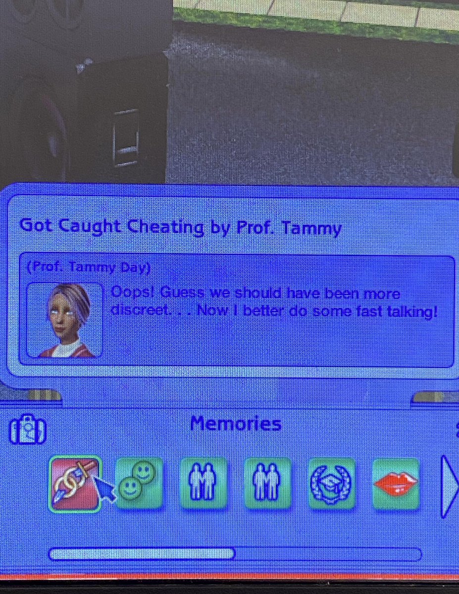 PlumbSim's tweet image. Omg did you know that drama profs have a hidden love flag with your playable Sims??! So if you have a romantic interaction with literally anyone else you get “caught cheating”?! This game never stops surprising me 😭😭 #ts2 #ts2university