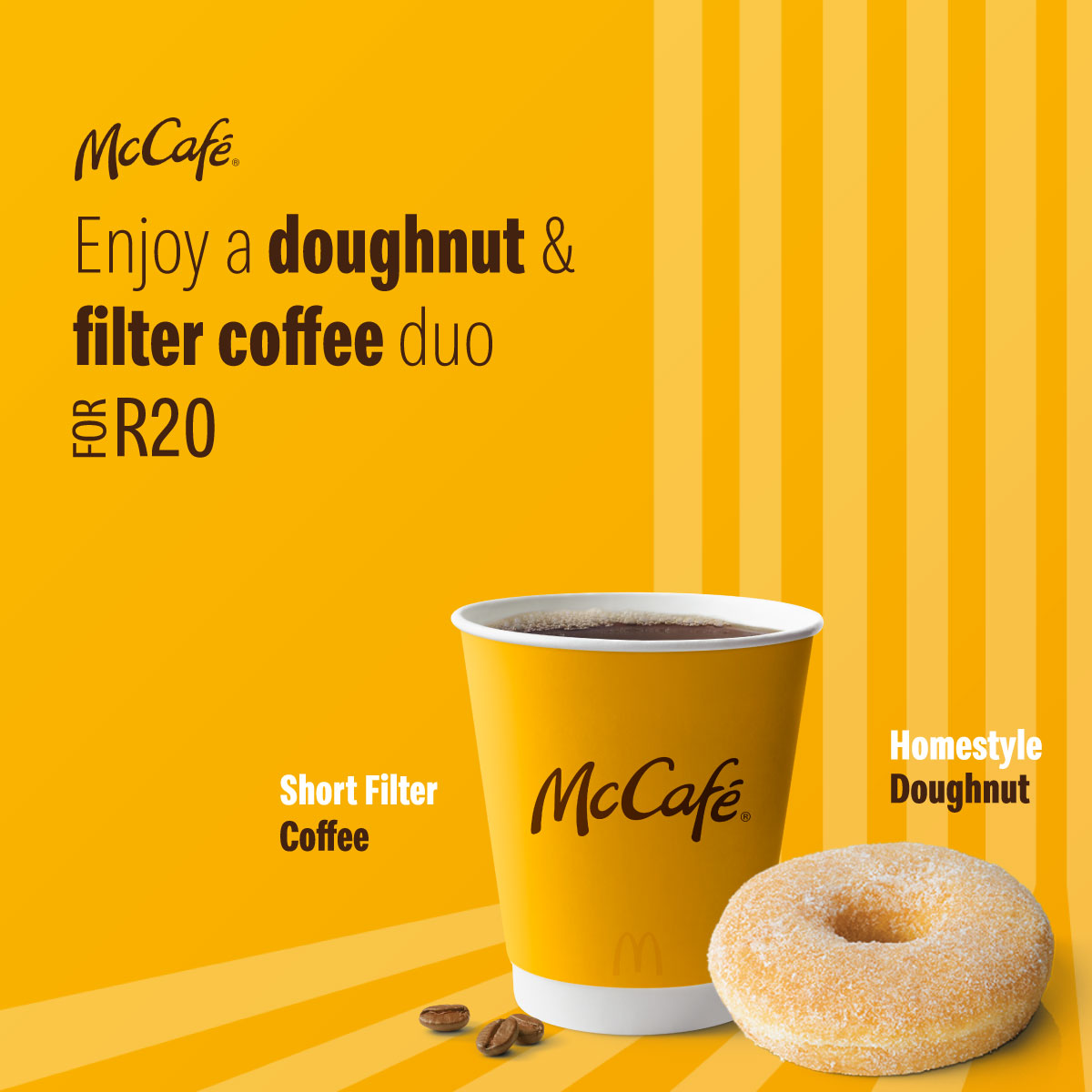 jacarandafm's tweet photo. Reply with your #McCafeMotivationalMonday quote for a chance to win R1 000 cash, thanks to McCafé. Winners announced every Monday on The Workzone with Elana Get your coffee and donut for just R20 at McCafé for your chance to win R500 extra, thanks to McCafé! Great Coffee. Simple. https://t.co/7lWu5MOGqv