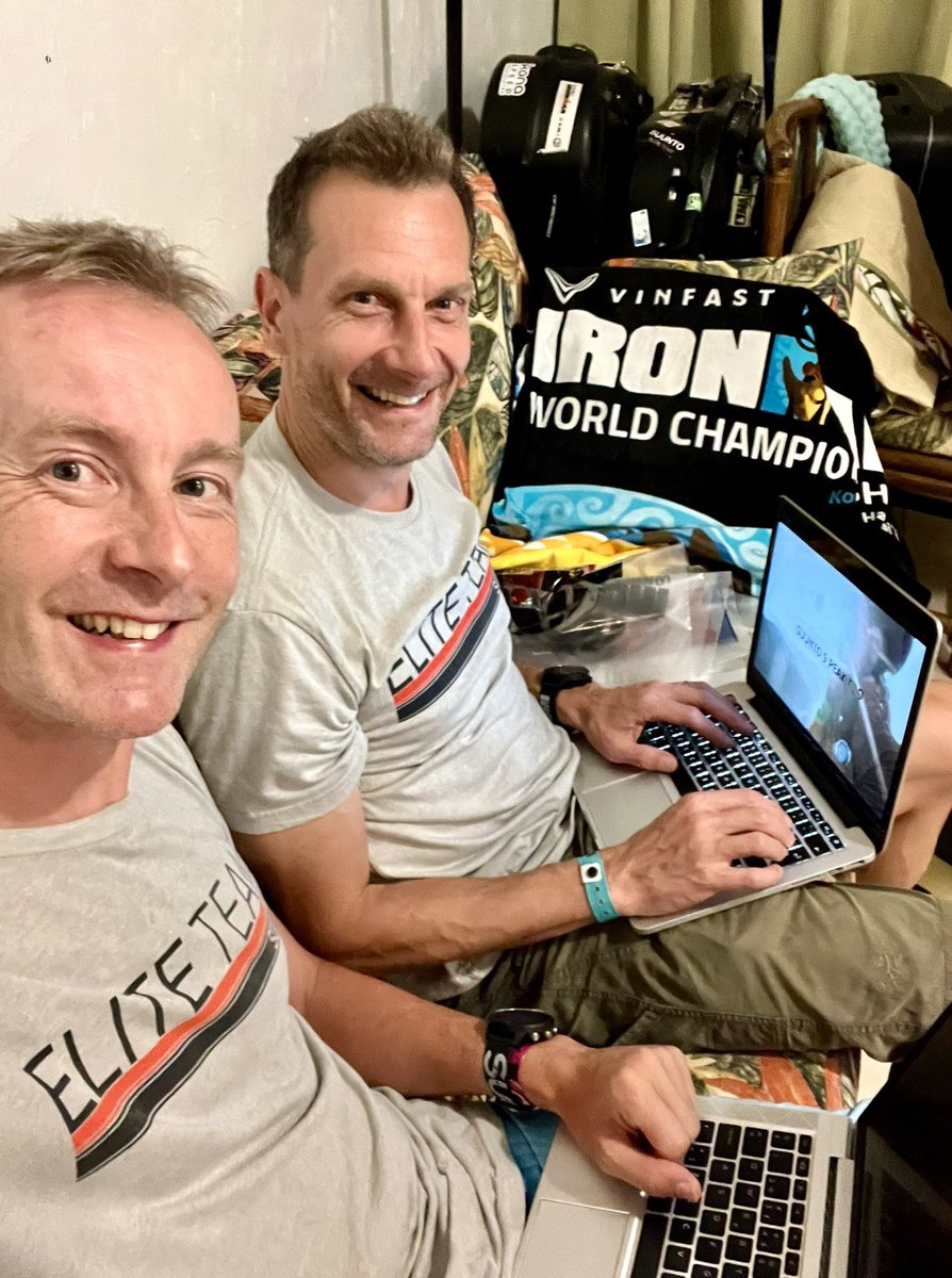 JanneKallio's tweet image. Behind the scenes photo with @markuskemetter when giving a brief of upcoming #suunto news to @dcrainmakerblog straight from Hawaii Ironman World Championships! #ironmanwc