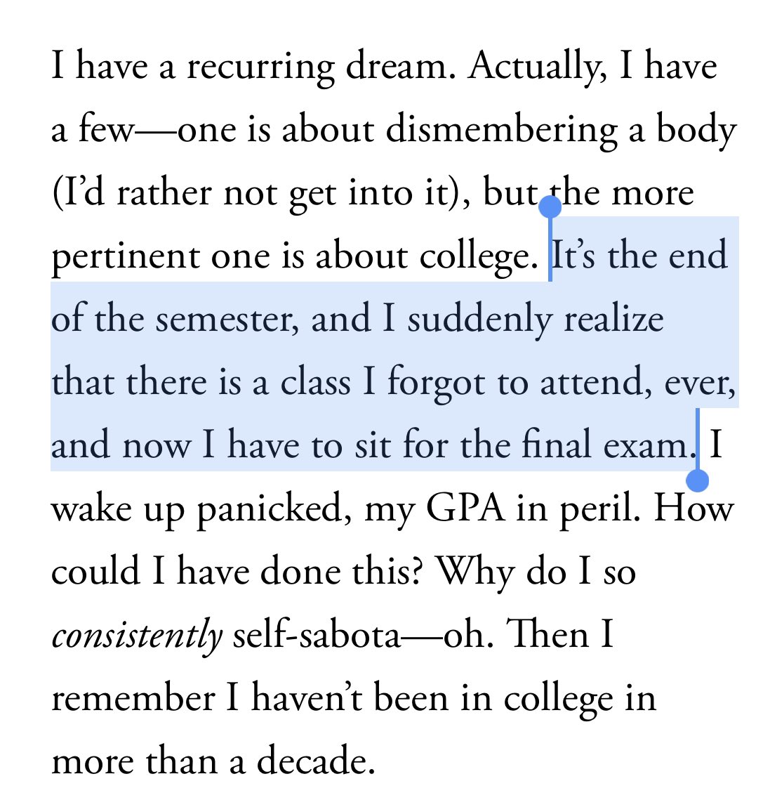 whstancil's tweet photo. I have this exact dream a lot, and I feel like this article’s focus on adult anxiety omits the more puzzling question, of why so many people have dreams that are not just thematically similar but literally identical https://t.co/EVz7wVa7Oh https://t.co/hfd2sRwXiE