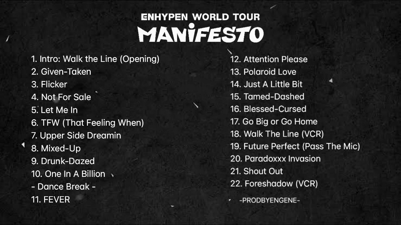 PROD BY ENGENE on Twitter "221003 Full Setlist of ENHYPEN WORLD TOUR