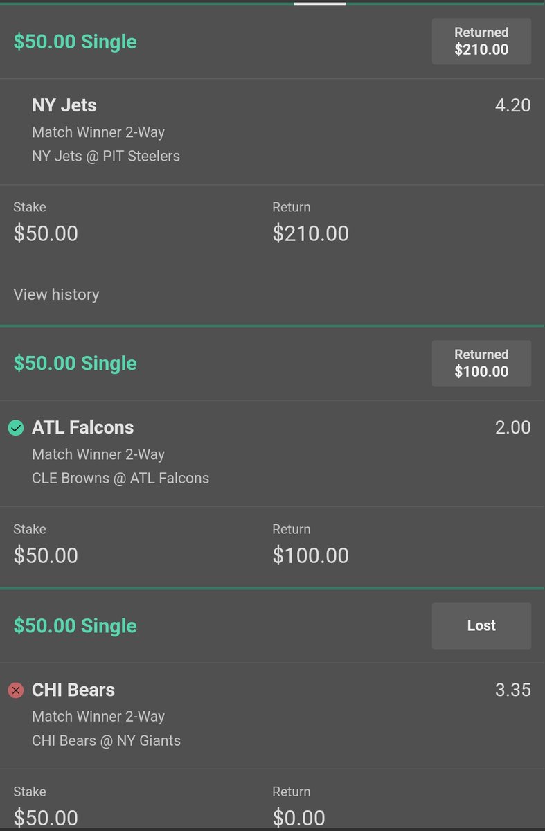 ChubbyBets's tweet photo. 2/3 for singles today 

#NFL #NFLSunday #Parlay #football #bettingtips #SportsGambling #sportsbettingtwitter #Patriots #Raiders #Cardinals #JetsTwitter #Steelers #Falcons #ChicagoBears https://t.co/riUTIBW2La
