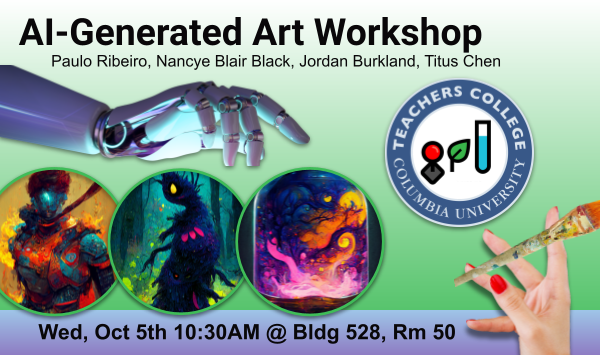 tc_gameslab's tweet photo. Explore how AI-powered tools such as MidJourney can create stunning art -- from one’s imagination into reality -- in mere seconds. Join us for a hands-on workshop led by @TC_CMLTD students and alumni. All @TeachersCollege students welcome! Wed, Oct 5 at 10:30am ET @tc_gameslab https://t.co/HIJFRuAdCH