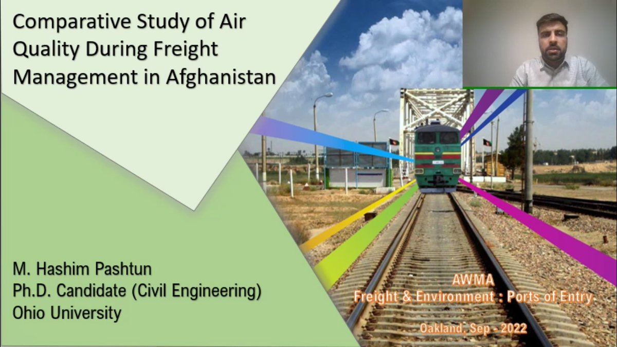 hashimpashtun's tweet photo. Glad to announce that my paper on ”Comparative Study of Air Quality During Freight Management in Afghanistan” was selected and presented virtually at the @AirandWaste Freight Management Conference in Oakland, California last week. #AwmaEnvFreight
https://t.co/fwTrOZHfYm https://t.co/bTkV0uSmZj