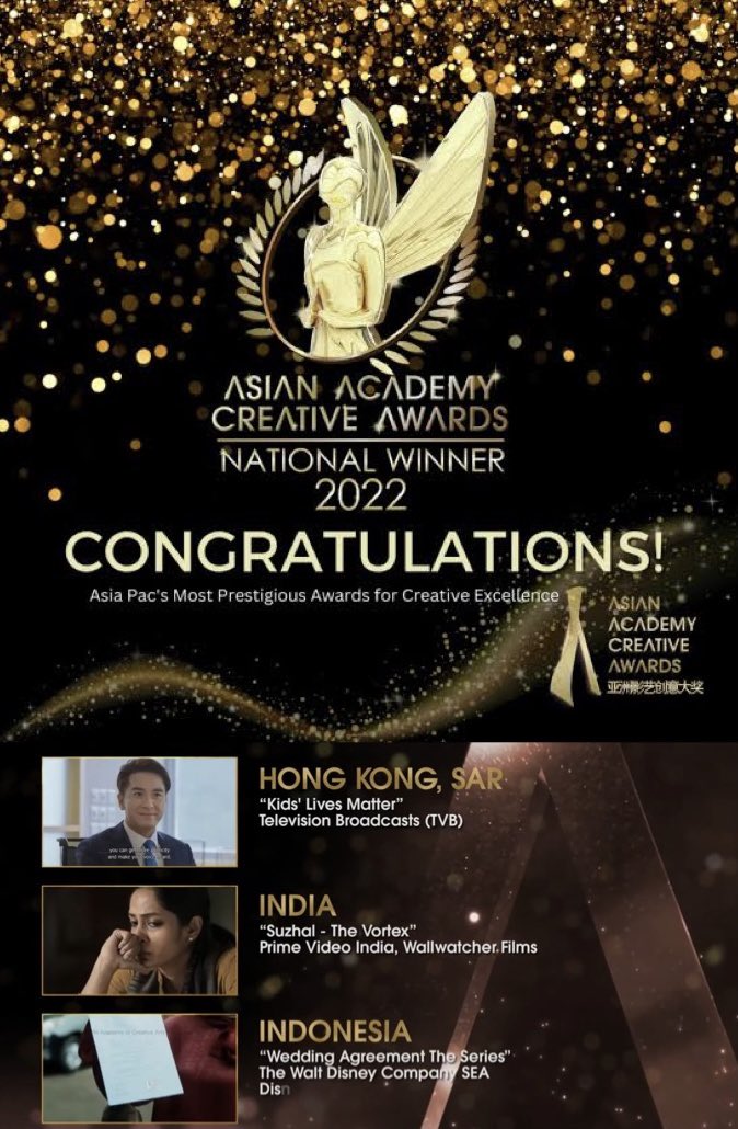 #Suzhal wins Best Drama Series from India in ASIAN ACADEMY CREATIVE AWARDS #AsianAcademyCreativeAwards #Aaca22 @pushkargayatri @wallwatcherfilm @am_kathir @aishu_dil @sriyareddy @rparthiepan @bramma23 @Mukes47 @SamCSmusic @ARichardkevin @im_gowthamoffl @Nivedhithaa_Sat