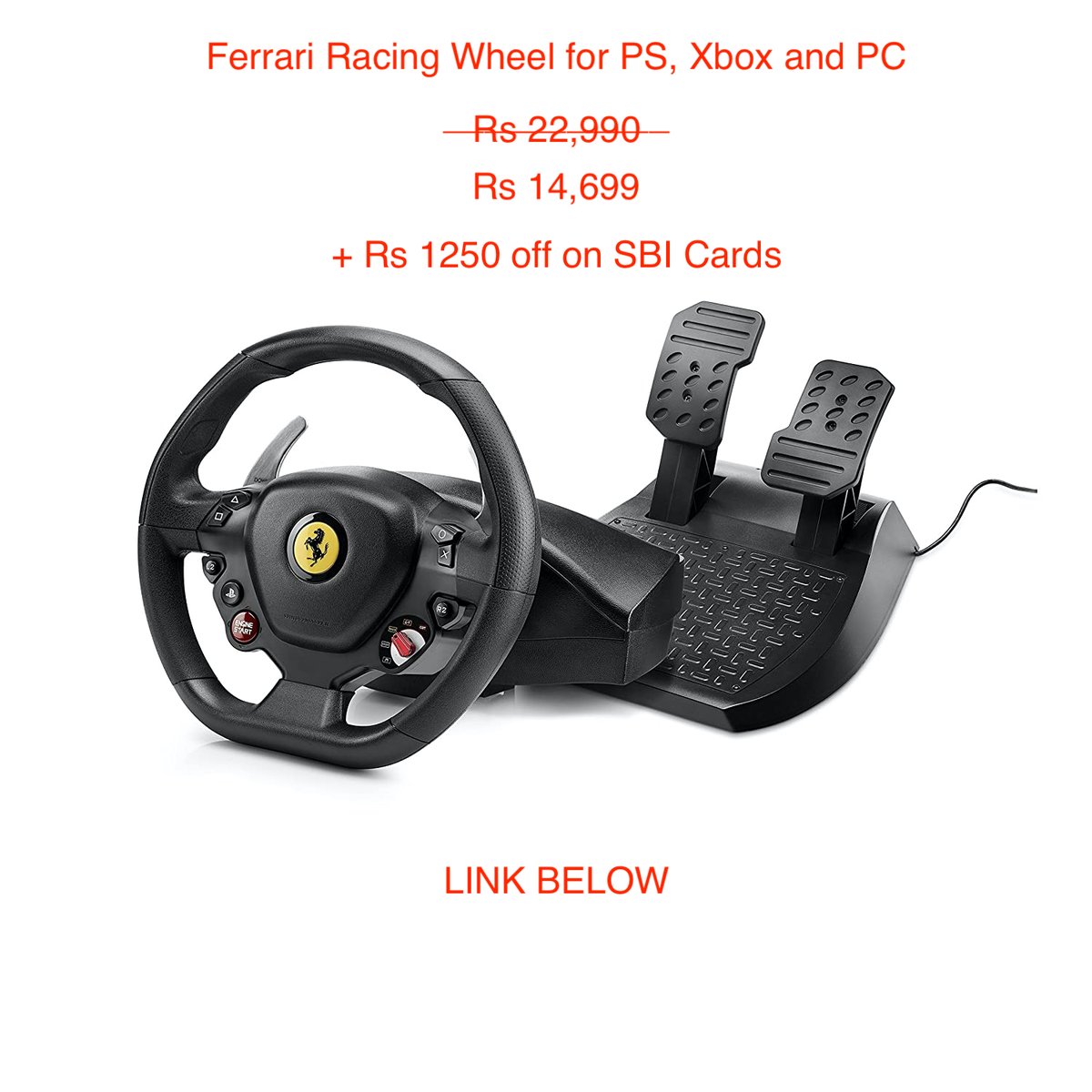 MindYourDeal's tweet photo. Rs 14,699 at 36% off (+ Rs 1250 off on SBI Cards) on Thrustmaster T80 Ferrari 488 GTB Edition | Racing Game Wheel | PS5/PS4/PC
Amazon Link- https://t.co/JSU1TIGTf5
#amazonsale #sale #offer #discount #deal #gaming #gamingwheel #gamingcontroller #pcgames #ps4games #ps5 https://t.co/X8moacB98P