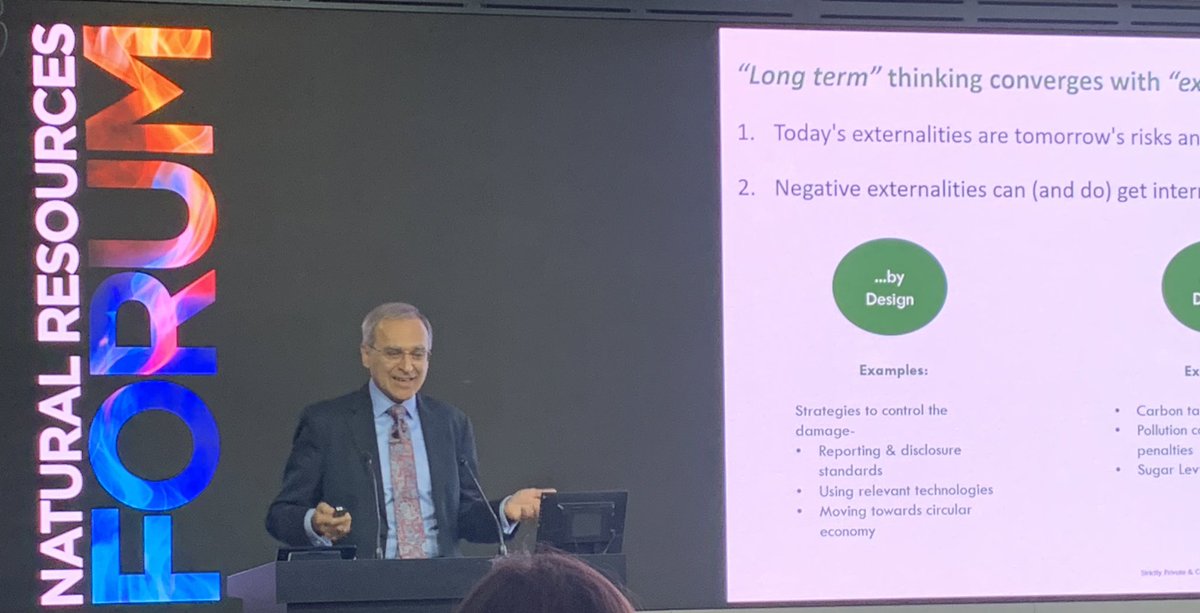 A great opening keynote from <a href="/PavanSukhdev/">Pavan Sukhdev</a>  <a href="/LSEGplc/">LSEG</a> and #NaturalResourceForum #ESG week

“Long term thinking IS externalities thinking”. 

Externalities impact more planetary boundaries than actual company profits. 

Business as usual can’t continue.
#cleanenergytransition