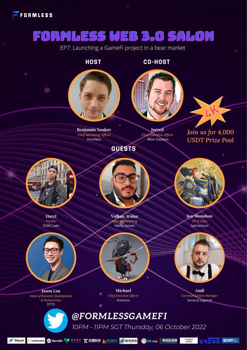 Entrova (@entrova_ai) on Twitter photo 🚀Formless Web3.0 Salon #7🚀
👥Participants:
<a href="/winn_solutions/">Winn.solutions</a> <a href="/splinterlands/">Splinterlands</a>
<a href="/YeehaGames/">Yeeha Games</a> <a href="/AntmonsOfficial/">Antmons | $AMS Listing Now</a> <a href="/samuraiverse/">Samurai Legends 🏯</a>
<a href="/dttd_nft/">DOTTED</a> <a href="/OOKCLabs/">OOKC Labs</a>
⏰Time: 06 October 2022 - 14:00PM UTC
🏆Reward: 4,000 USDT Prize Pool
🔸Gleam: bit.ly/3ybMZdw
📌Link: bit.ly/3SToE43 🚀Formless Web3.0 Salon #7🚀
👥Participants:
<a href="/winn_solutions/">Winn.solutions</a> <a href="/splinterlands/">Splinterlands</a>
<a href="/YeehaGames/">Yeeha Games</a> <a href="/AntmonsOfficial/">Antmons | $AMS Listing Now</a> <a href="/samuraiverse/">Samurai Legends 🏯</a>
<a href="/dttd_nft/">DOTTED</a> <a href="/OOKCLabs/">OOKC Labs</a>
⏰Time: 06 October 2022 - 14:00PM UTC
🏆Reward: 4,000 USDT Prize Pool
🔸Gleam: bit.ly/3ybMZdw
📌Link: bit.ly/3SToE43