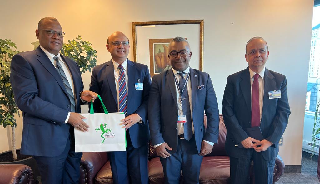 MinistryofTran7's tweet photo. The Seychelles delegation meets with the Indian official to finalise a new point of call for designated airline(s) of Air Seychelles. Air access will not only be to Mumbai but Ahmedabad, India. Seychelles wishes to broaden relations with India in culture, tourism &amp; trade. https://t.co/Zw9jqSxJwH