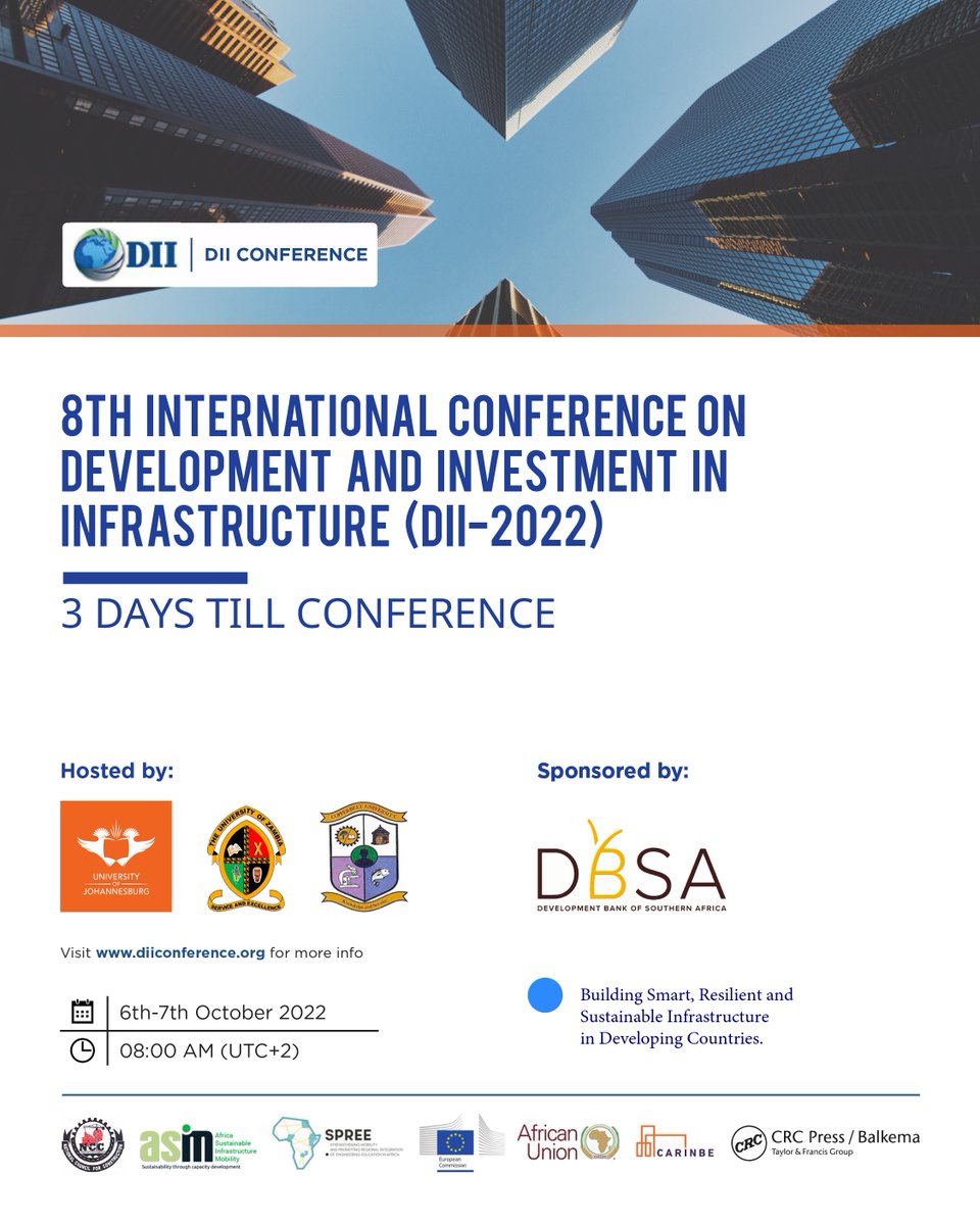 dii_Conference's tweet photo. It's 3 days till the DII 2022 Conference‼️

🔌Have you registered⁉️

Register for the DII 2022 Conference by clicking:
https://t.co/bwUvYKSPbM

#DII_2022 #UJ #innovation #Construction #BIM #ArtificialIntelligence #infrastructure #SustainableDevelopment https://t.co/Nausnqspkz
