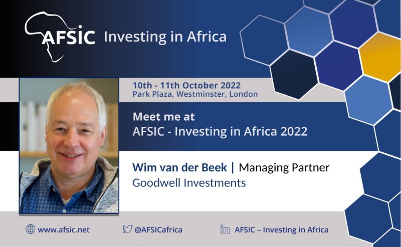 GoodwellInvest's tweet image. October 10-11, our Managing Partner, Wim van der Beek will be back at @AFSICafrica 2022 in London! 

Join his session ‘Analysis of Investment Opportunities and Challenges in Africa’s Small and Medium Sized Companies.’ 

We look forward to meeting you there. #ASIC2022 #impinv