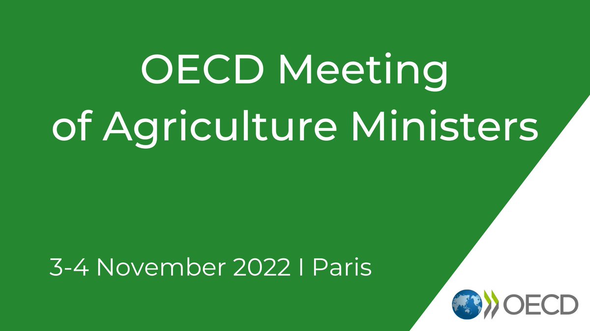 Just one month until the 2022 OECD Meeting of Agriculture Ministers!🚜🌾

Ministers of Agriculture from OECD countries + key partners will come together to discuss how to build sustainable agriculture &amp; #FoodSystems in a changing environment.

🗓️ 3-4 NOV

oe.cd/AgMinisterial