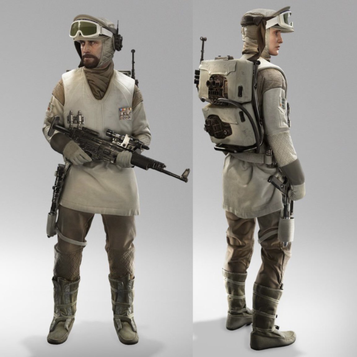 swbf_bot's tweet photo. 反乱同盟軍（寒冷地仕様）

［反乱同盟軍の偵察部隊は、寒冷な惑星環境に適応した毛深い二足歩行の爬虫類型生物トーントーンを、テクノロジーに頼らない偵察の足として用い、基地周辺をパトロールしていた］ https://t.co/8nWhGjCRl3