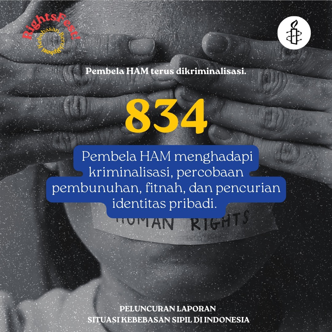 amnestyindo's tweet photo. Saat hak asasi kita terancam, tak seharusnya kita dibungkam. 

Tapi, nyatanya pembela kemanusiaan yang berani bertentangan dengan kekuasaan malah diberangus. Mereka yang melaporkan fakta dan membela hak sesama diringkus. Padahal, kebebasan berekspresi kita wajib dihormati. https://t.co/uODdCEs4px