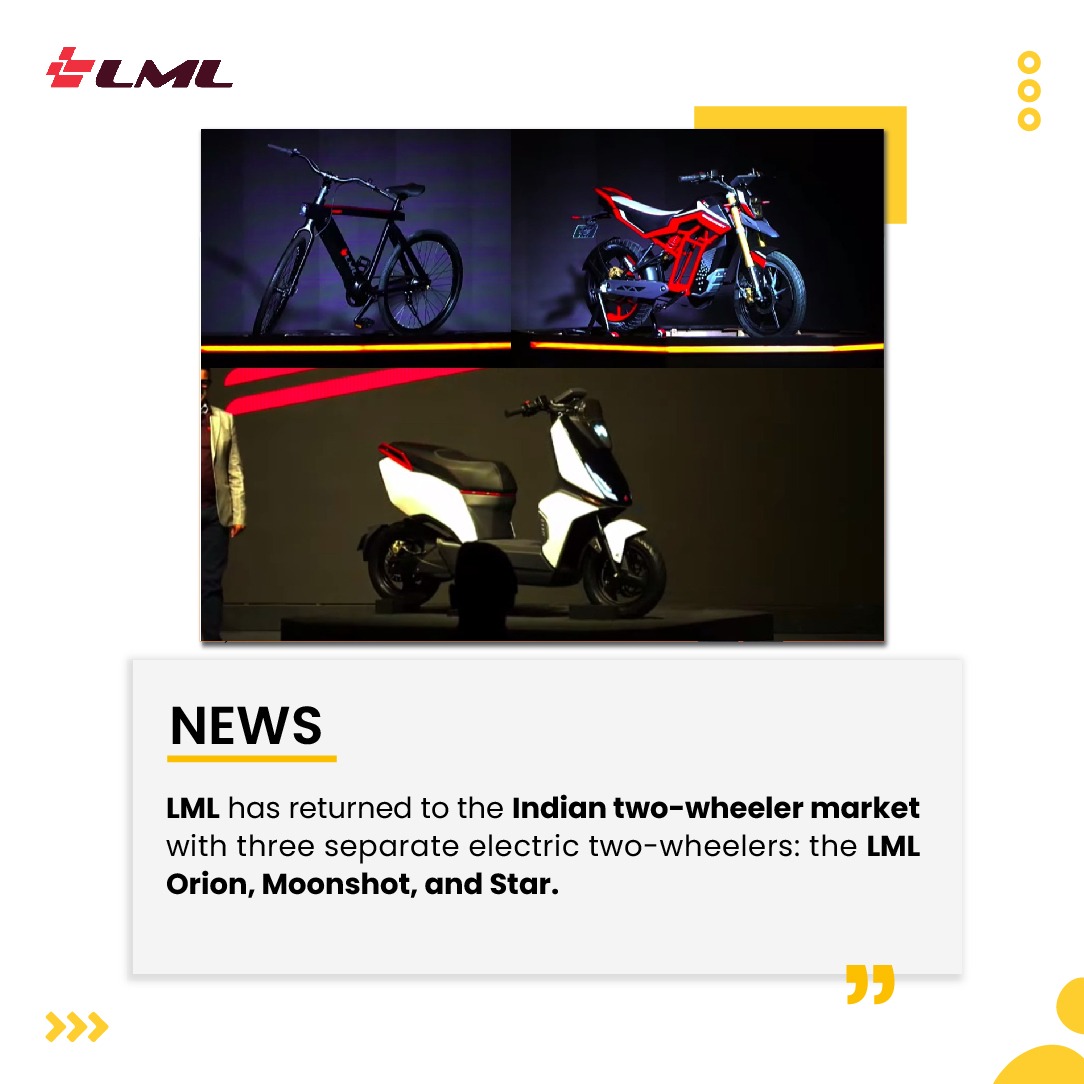 EVIndiaonline's tweet photo. LML has returned to the Indian two-wheeler market with three separate electric two-wheelers: the LML Orion, Moonshot, and Star. The iconic brand will release the new EVs in the second half of 2023.
#lmlorion #lmlemotion #electricscooter #electricbicycle #ecycle # #evindia https://t.co/mbH3jlc7VH