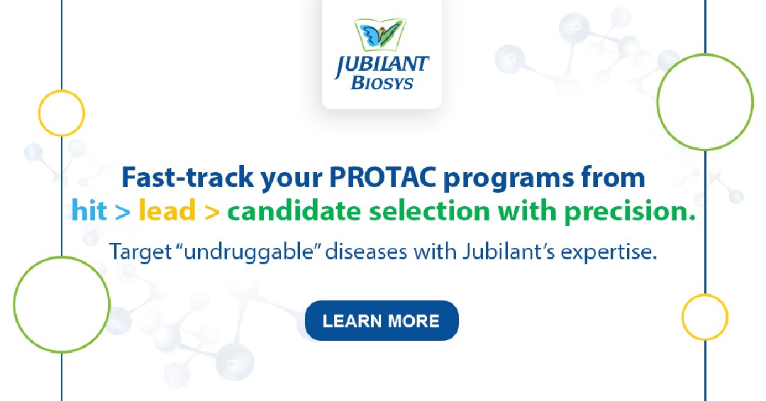 Unlock the true potential of PROTACs with the help of Jubilant Biosys’ expertise backed by cutting-edge technology.
To learn more visit: lnkd.in/dbhVj8Zk
#PROTAC #DiscoveryChemistry #ChemistryServices