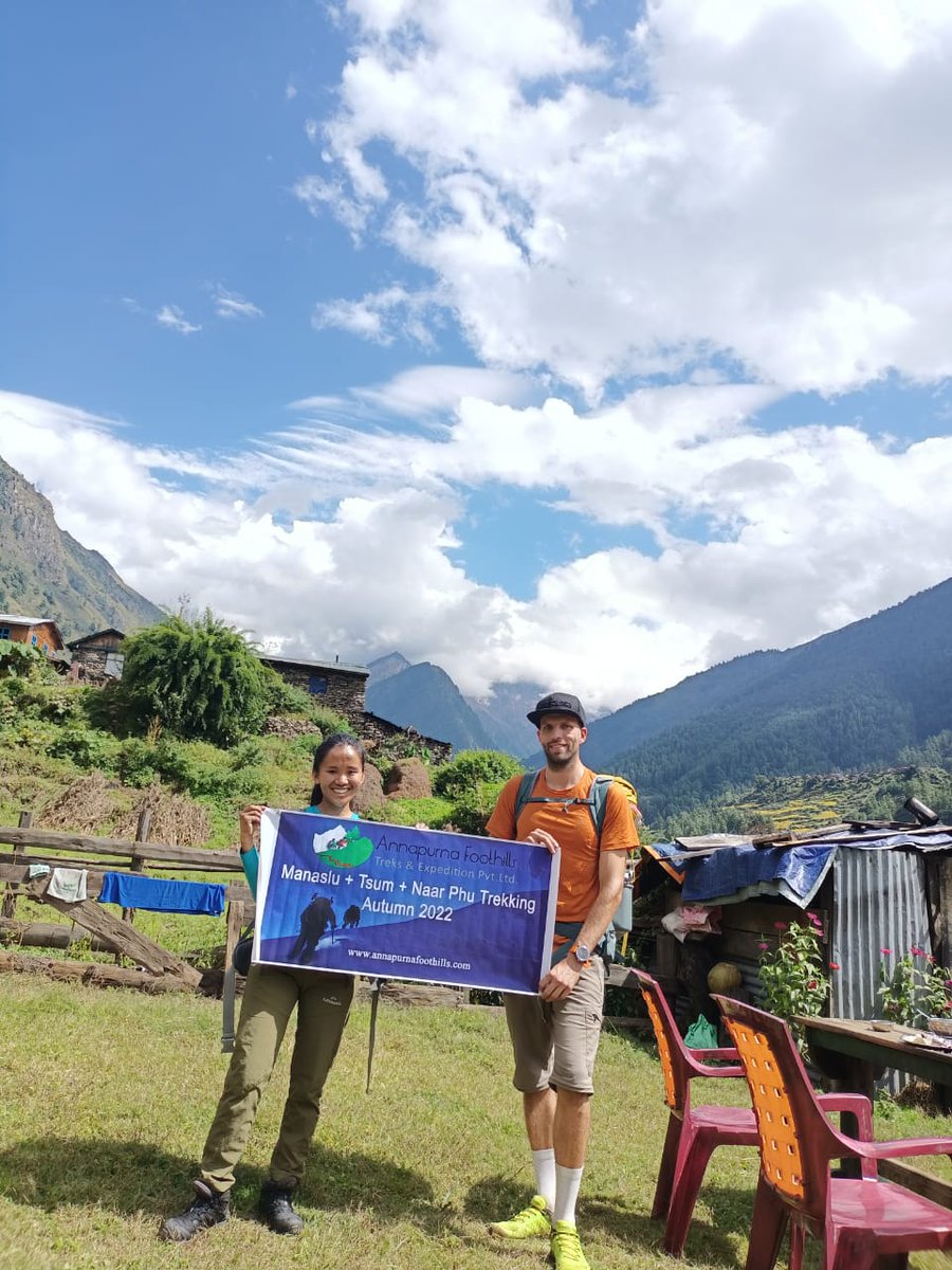 AFTreks's tweet photo. Trip Update:
Our guest, Mr Hendrik is enjoying his third trip in Nepal, led by our professional female German speaking Guide to the pristine #TsumValley region with #ManasluCircuit and #NaarPhu (#thehiddengem).
#AutumnUpdates #BestSeason #BookNow #AnnapurnaFoothills #NepalNOW https://t.co/Rr1IgbiU85