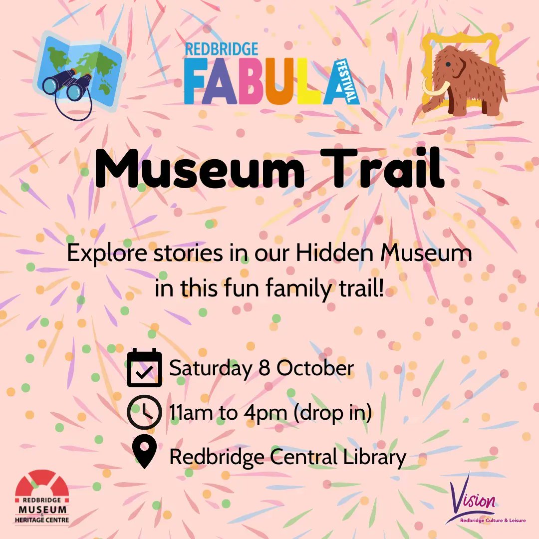 RedbridgeMuseum's tweet photo. #Fabula Festival is back this weekend! 🎆
Join us on Saturday 8 October for our fun family Museum Trail, looking for objects in our #HiddenMuseum amongst the shelves of @RedbridgeLibs.
Simply collect an activity book from the Welcome Desk on the ground floor to take part! https://t.co/Eeb3pM74Cj