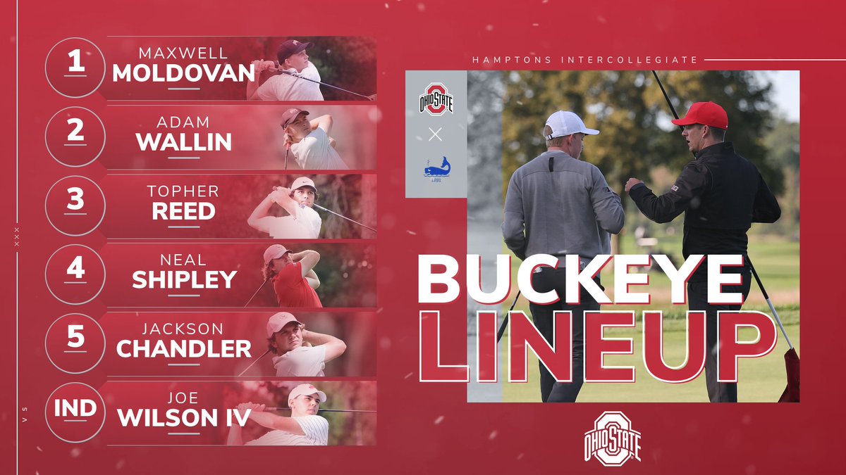 OhioStateMGOLF's tweet photo. Hamptons Intercollegiate starts this morning. 36 breezy holes on tap #GoBucks 
Follow along: https://t.co/l2zpfZnekT https://t.co/Wtqt5Sqfo5