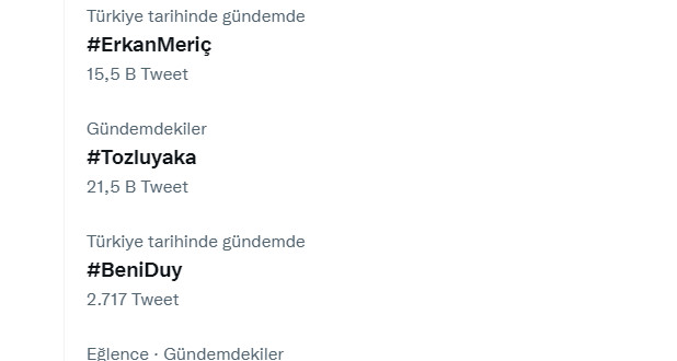 #Yazgı #ErkanMeriç 15 bin tweetle TT listesinde