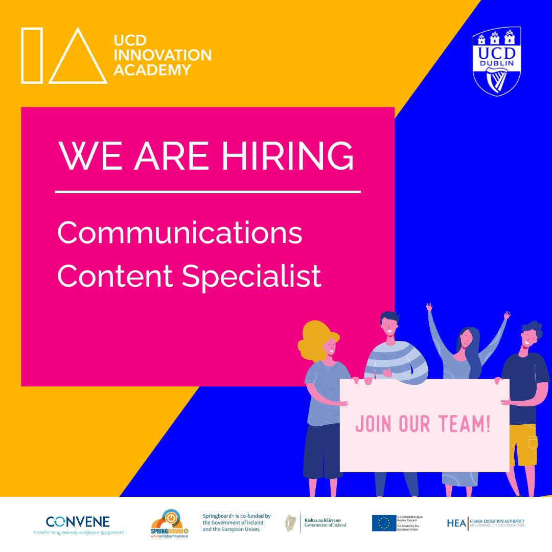 UCD_Innovators's tweet photo. Come join our team!

This is an exciting opportunity to work with a dynamic team and build a portfolio of work with real scope for innovation.

To apply now or learn more please visit: https://t.co/2hrxhE4NFc 

#marketing #job #opening #innovation https://t.co/ruxliSE5zh
