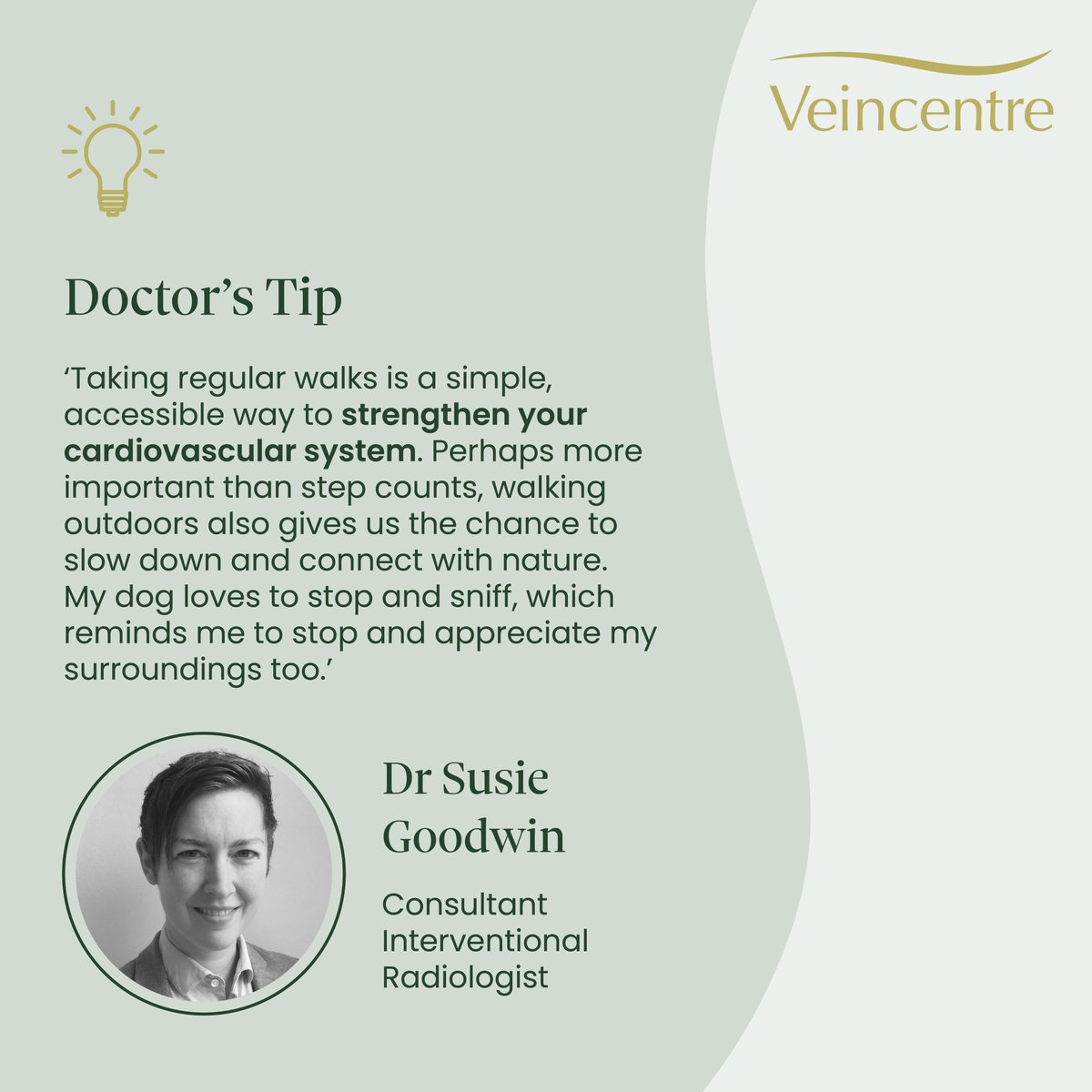 veincentreltd's tweet photo. October is the perfect time of year for autumn countryside walks, so Dr Susie Goodwin is sharing a tip this month all about walking and appreciating the environment around us. 

#doctorstip #veinclinic #privatehealthcare #varicoseveins https://t.co/75YFJYXYRC