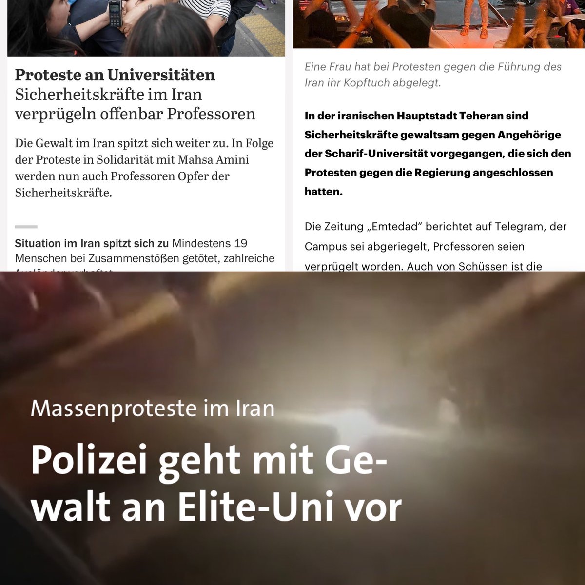 GollalehA's tweet image. Das iranischen Regime wendet seit 4-Jahrzehnt die selben Methoden an. So auch der „Massaker“ auf Student*innen von gestern Nacht an der #SharifUniversity.
Liebe Journalist*innen, Entweder wartet ihr noch vergeblich auf offizielle Agentur Mitteilungen aus dem #iran #Mahsa_Amini