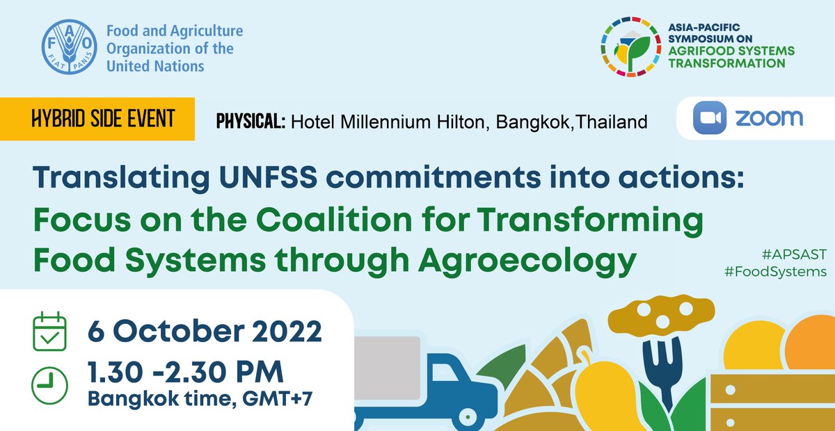 #JoinUs for an exciting side event about the Coalition for Transforming Food Systems through Agroecology
👉6 October, 1.30 PM - 2.30 PM (GMT+7)
👉Full program: lnkd.in/gQY7AM-m
👉Registration: lnkd.in/gv4djZm6

#AgroecologyWorks #FoodSystems #UNDFF #AsiaPacific