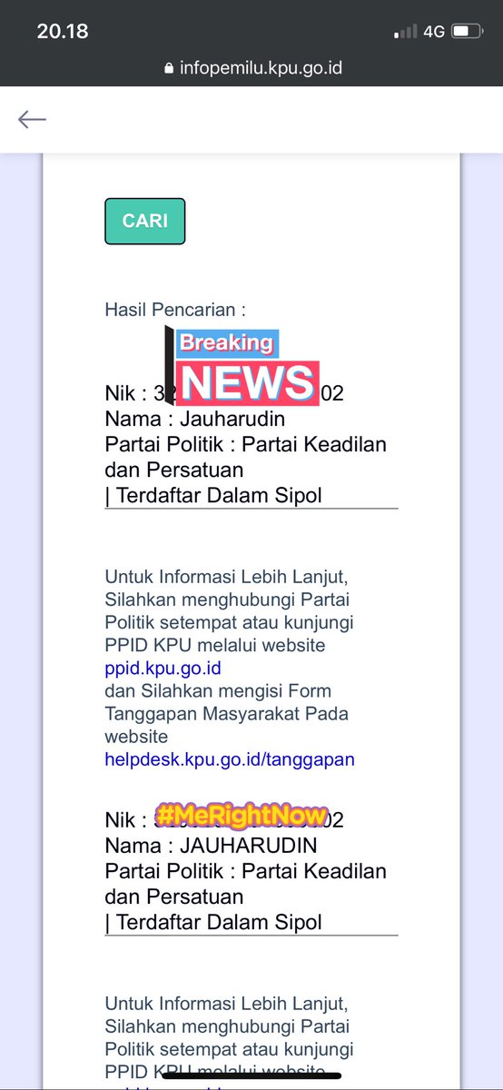 Helo <a href="/partai_PKP/">Partai Keadilan dan Persatuan</a> saya Jauharudin tidak pernah merasa menyerahkan data diri dlm bentuk apapun menjadi anggota/pengurus partai ini. Mohon u/ segera menghapus keanggotaan saya dari partai ini. Trims