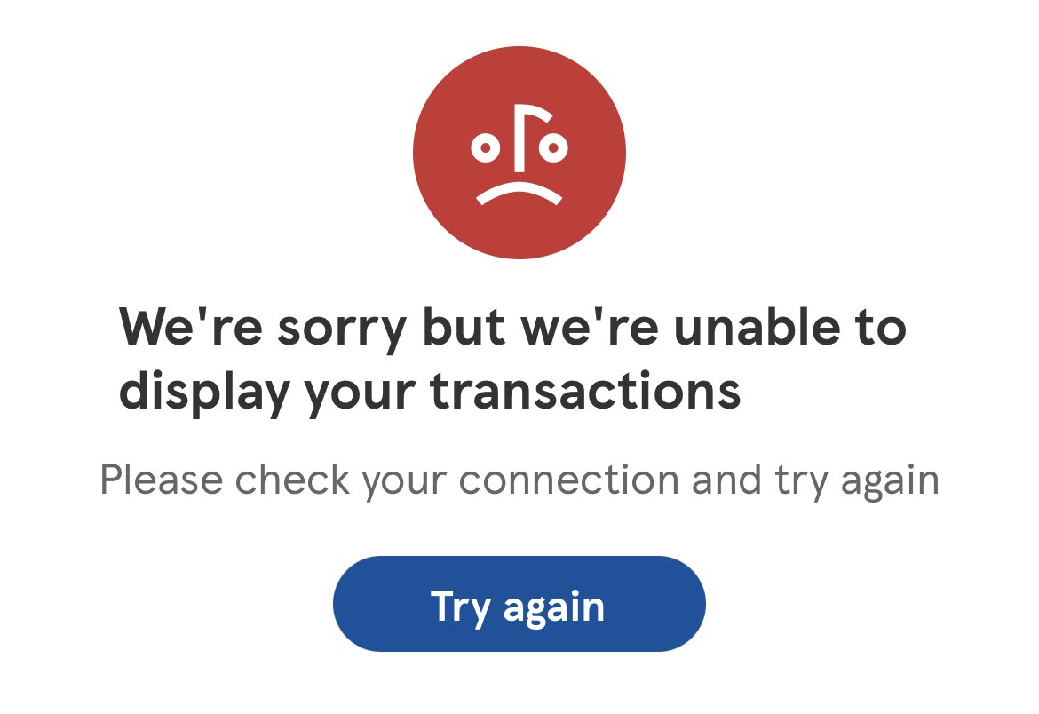 turnipeater's tweet photo. @tescobankhelp getting this error instead of a list of my transactions, happening on my phone and my Wife’s using the iOS app on iOS16 and is happening on WiFi and mobile data https://t.co/d9hkepoWCW