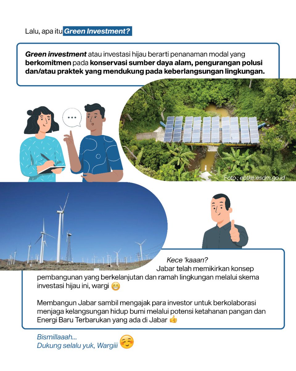 humasjabar's tweet photo. Green Investment: Food Security and Renewable Energy. Ini adalah tema yang di ambil untuk acara #WJIS2022 😍

Yuk wargi, dukung selalu proyek investasi agar berjalan lancar🤗

@ridwankamil @dpmptspjabar
#JabarJuara #RidwanKamil #SecuringTheNewFuture #JabarGreenInvestment https://t.co/YwMAzTzxy6