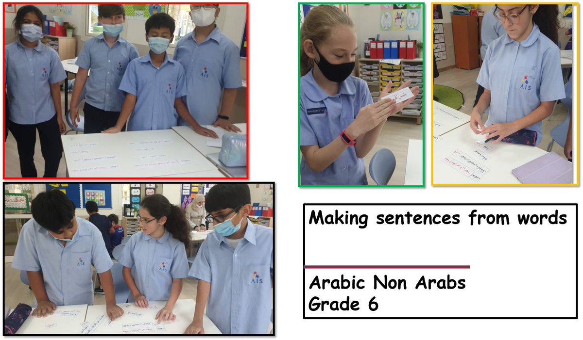 AIS_Arabic's tweet photo. Our #AISGrade6 students making sentences from cut out words in their #AISArabicfornonarabs class. https://t.co/KXFJrrNN2V