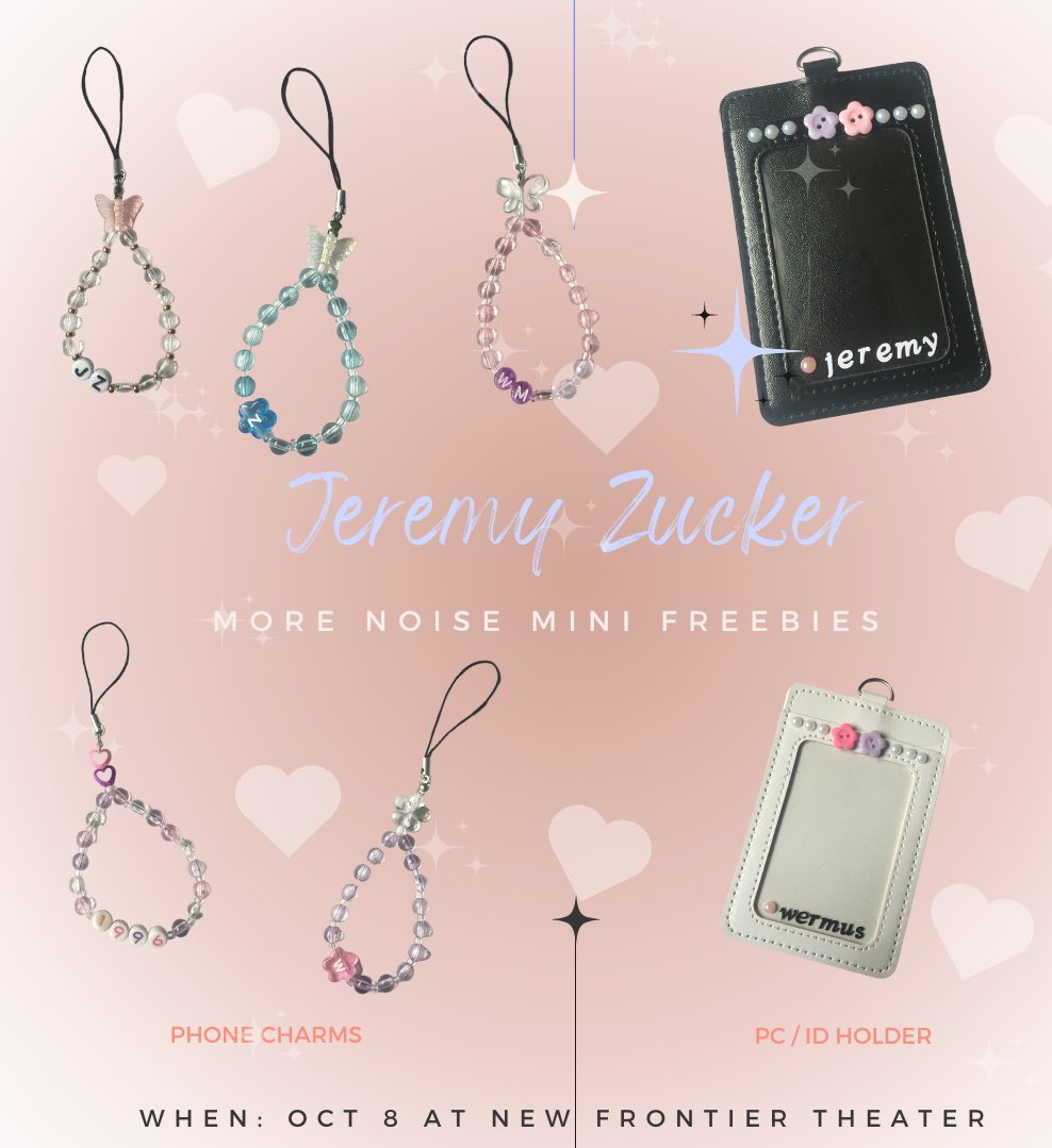 jeoncloud_'s tweet photo. MORE NOISE TOUR in MANILA

✿ ⊹ 𓈒 * jeremy zucker phone charms &amp; pc/id holder 

˗ˏˋ 10 pcs only !  ´ˎ˗ 

┊͙   ~~~ ꒰ ❛ where ❜ ꒱
        ᰔᩚ  tba 
        ᰔᩚ  also, you will get it randomly! (:
 
📁 #JeremyZuckerManila #jeremyzucker #morenoise https://t.co/coBgApzXTE