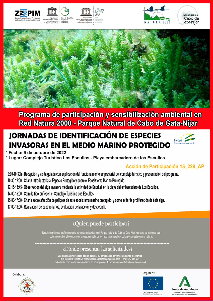 aulamarinaual's tweet photo. Las jornadas organizadas por @MedioAmbAND se realizarán con público general de los municipios del Parque Natural (Almería, Níjar y Carboneras) así como otros municipios que tengan influencia socioeconómica sobre el Parque Natural y comunidades educativas de la Comunidad Andaluza https://t.co/CMz7LNRbHd