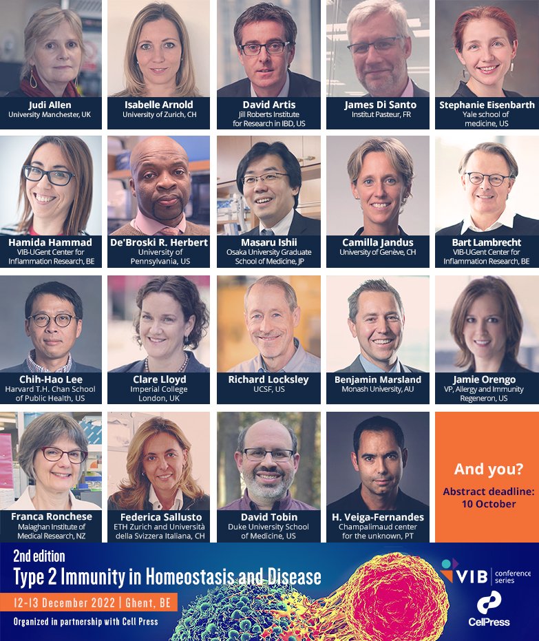 VIB Training & Conferences (@vibtrainconf) on Twitter photo 4 selected talk slots are up for grabs during #Type2Immunity22. Present your latest #immunology results on the plenary stage. Poster presenters have a chance to win the <a href="/CellPressNews/">Cell Press</a> Poster Prize. Submit your abstract here: bit.ly/3UWJPUJ
🔔Abstract deadline: 10 October 4 selected talk slots are up for grabs during #Type2Immunity22. Present your latest #immunology results on the plenary stage. Poster presenters have a chance to win the <a href="/CellPressNews/">Cell Press</a> Poster Prize. Submit your abstract here: bit.ly/3UWJPUJ
🔔Abstract deadline: 10 October