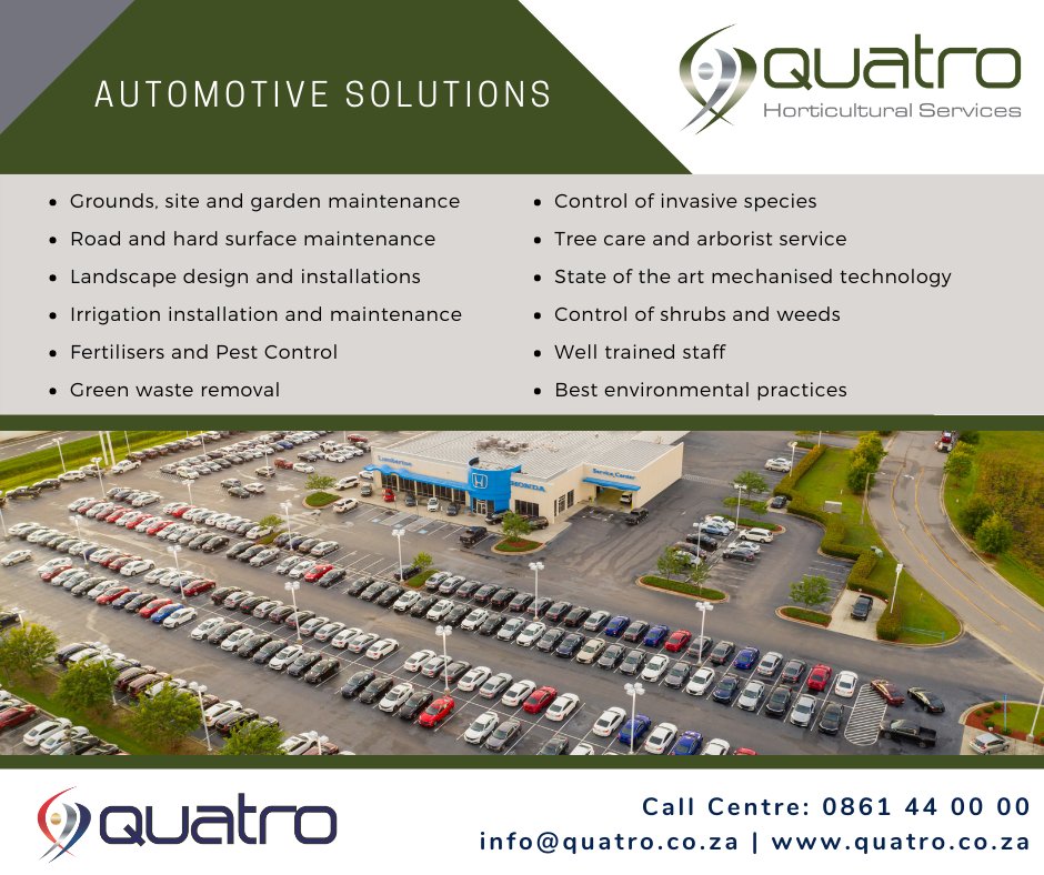quatroservices's tweet photo. #Quatro #Automotive #Agriculture #RoadMaintenance #PestControl #SurfaceMaintenance #TrainedStaff #GoGreen #Horticultural #PlantLife #Botany #Nature  #Horticulturelife #SoilScience #LandscapeDesign #GardenDesign #GetGrowing #Planting #Gauteng #Durban #CapeTown #Pretoria https://t.co/23fYOcXT8d