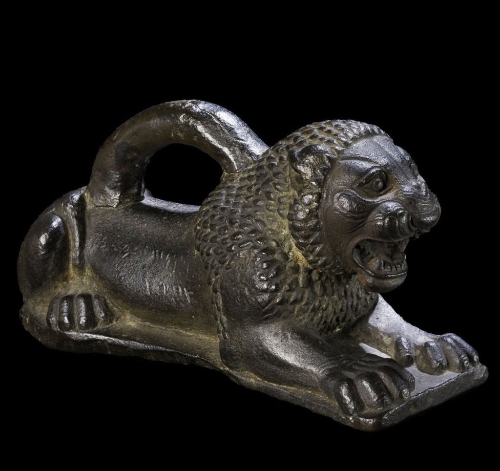 museums_org's tweet photo. Dating to the 8th century BC, this Assyrian lion is part of a set of eight measuring weights.

This one has five lines incised on its flank, indicating a weight of 5 mina – an ancient unit of measurement.

Bronze lion shaped measuring-weight. Nimrud, 726–722 BC.

#BritishMuseum https://t.co/1tJVrv5JKQ