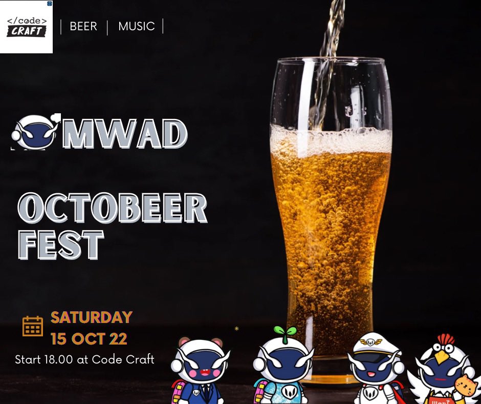 Lets Have a Party , Welcome to Octobeer fest at Code Craft.   Register here -> bit.ly/3MfGvjX #MeatawardenNFT
