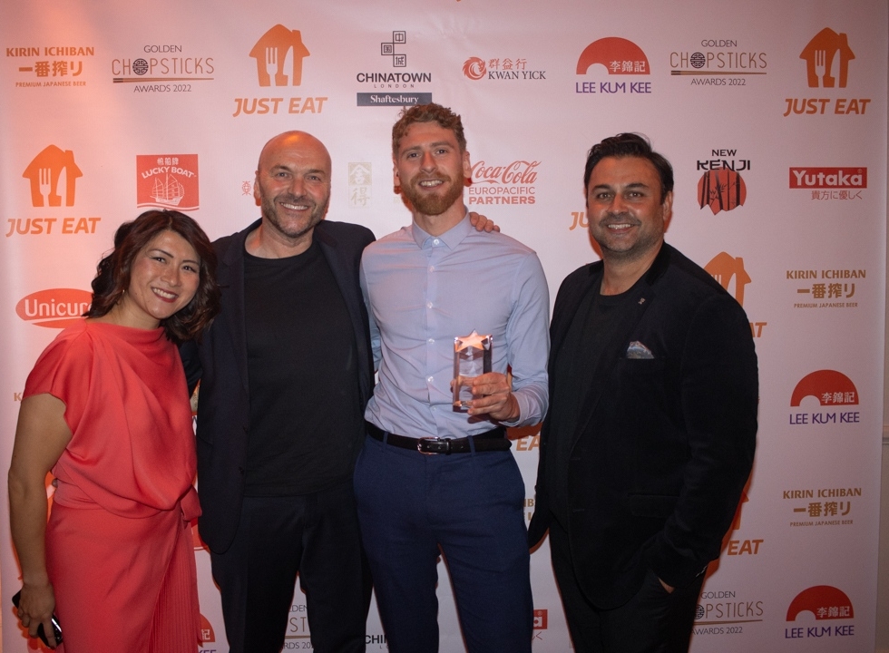Congratulations to the Winners of The Golden Chopsticks Best Vegetarian/Vegan Dish Award sponsored by Unicurd Tofu 🏆 @wootanscran 🎉⁠ Pictured with @rimmersimon and @dhruvbaker1 #TheGCAs #TheGoldenChopsticksAwards