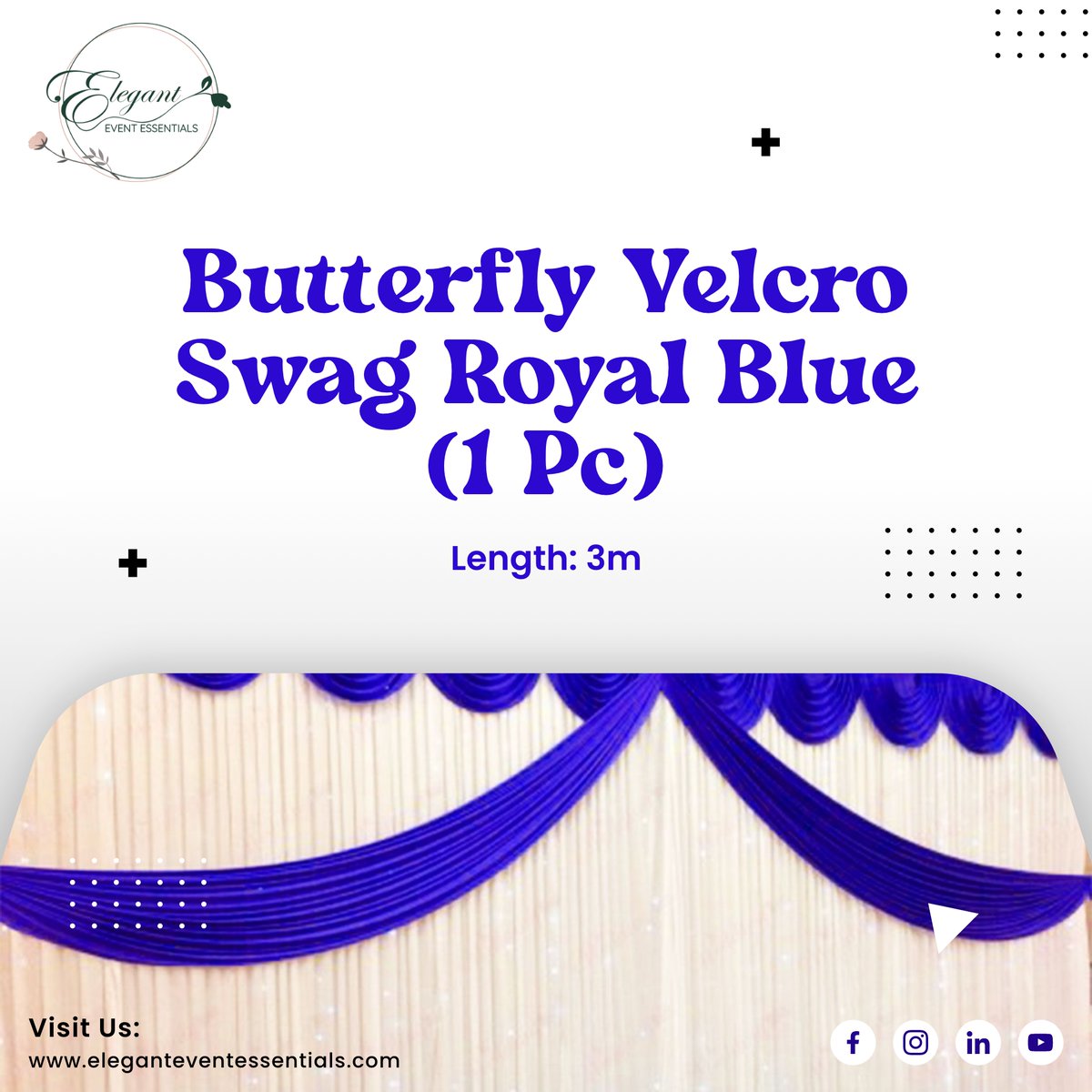 ElegantEventE's tweet photo. Need something to make your special events and ceremonies even more glamorous? Our Royal Blue #Butterfly Velcro Swag is a handy, long-lasting accessory. Made from premium satin silk for a smooth and silky feel.

#ElegantEventEssentials #Craftshop💃🏻 #VelcroSwag #decoration #brand https://t.co/HF1PiXnpuo