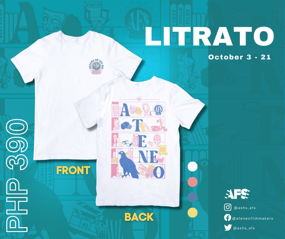 ashs_afs's tweet photo. Hello, Ateneans! 🦅💙 This is The Ateneo Filmmakers' Society, proudly presenting: AFS Official Merchandise!

Order form: https://t.co/yqhSVPmCMA

Facebook Page: https://t.co/yNKbl8bt8p 

#DreamsOnTheBigScreen🎬
#AFS2022
#WearYourCreativity 🎨
#DreamsOnAMerch⛅️✨ 
#AFStyleOnYou🫦 https://t.co/VZlJrLp6Pq
