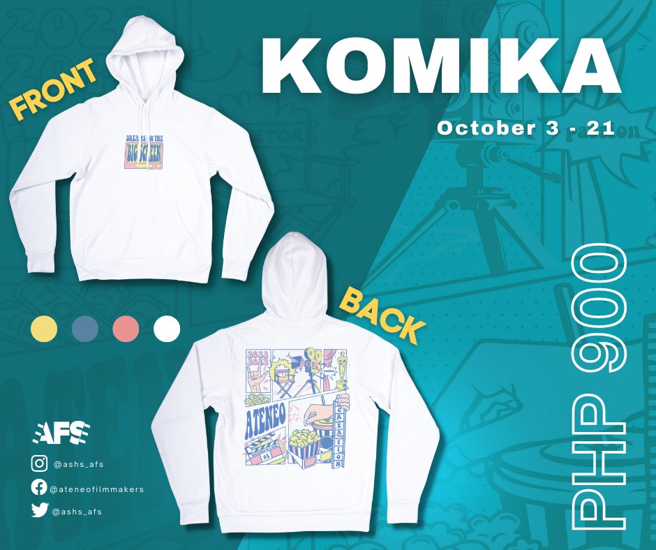 ashs_afs's tweet photo. Hello, Ateneans! 🦅💙 This is The Ateneo Filmmakers' Society, proudly presenting: AFS Official Merchandise!

Order form: https://t.co/yqhSVPmCMA

Facebook Page: https://t.co/yNKbl8bt8p 

#DreamsOnTheBigScreen🎬
#AFS2022
#WearYourCreativity 🎨
#DreamsOnAMerch⛅️✨ 
#AFStyleOnYou🫦 https://t.co/VZlJrLp6Pq
