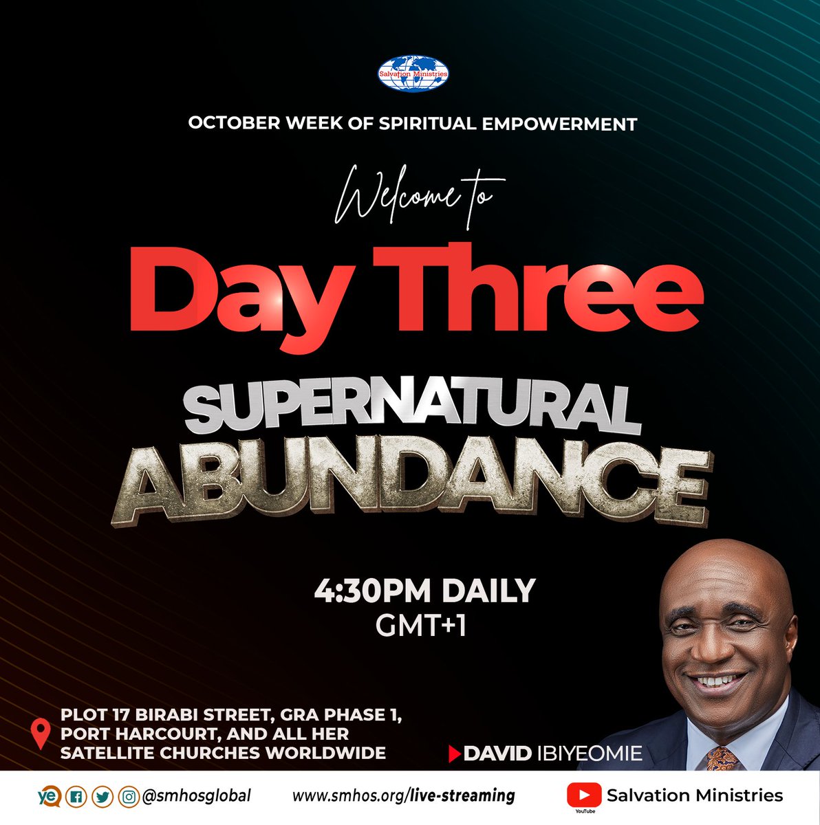 smhosglobal's tweet photo. Today will be the greatest! Come with a heart full of expectations. God will grant you your heart desires.
#SalvationMinistries #DavidIbiyeomie https://t.co/gLeme6Bigm