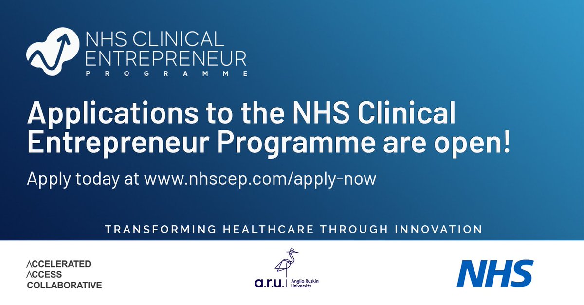 🚨📣Applications for the #NHSCEP are now OPEN!🚨📣   Apply today ! #Pharmacists #HealthcareScientists #Nurses #Midwives #AHPs #Doctors #Dentists #nhs #innovation #workforcedevelopment <a href="/DrTonyYoung/">Tony Young</a>  <a href="/AACinnovation/">Accelerated Access Collaborative</a> <a href="/SullivanPolly/">Polly Sullivan</a> 
nhscep.com/apply-now