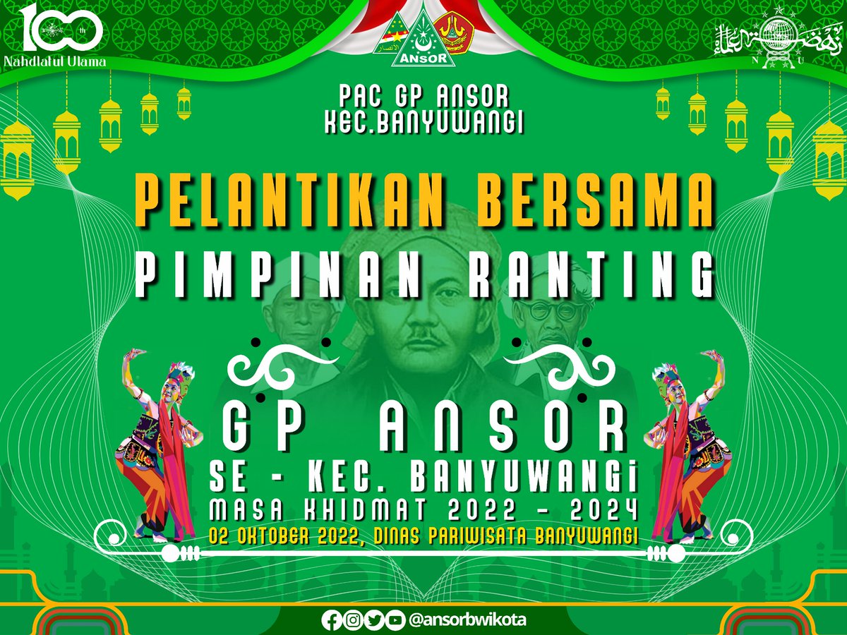 ansorbwikota's tweet photo. Pelantikan Bersama
Agenda PAC GP ANSOR KOTA 
Date : 02 - Okt - 2022
Loc : Dinas Kebudayaan dan Pariwisata Kabupaten Banyuwangi https://t.co/bFHSOPk2Dw