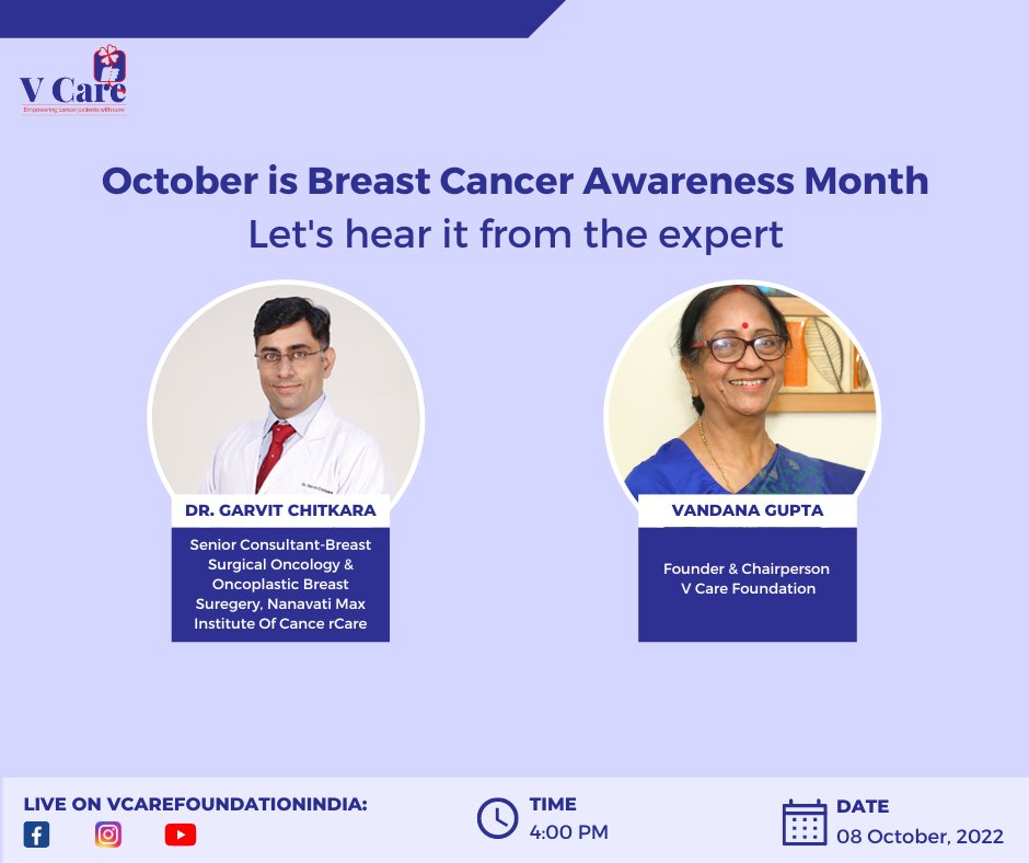 vcare24's tweet photo. Breast cancer is the most diagnosed cancer worldwide, accounting for 1 in 4 cancer cases.
Join us live in conversation with the expert on 8th October 2022 to know more about breast cancer.
#VCareFoundation #India #BreastCancerAwarenessMonth #CancerCare https://t.co/V5ykUorOxx