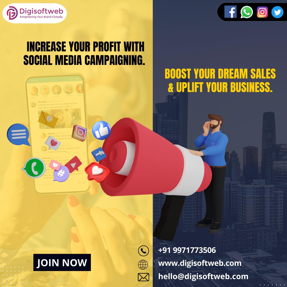 digisoftwebtech's tweet photo. Enjoy the benefits of strategically planned digital #marketing #campaigns with DigiSoftWeb. Target your customers &amp; increase your sales with well-planned digital campaigns.
📞: +91 9971773506
🌏 https://t.co/bqNifzMYbv
#branding #advertising #marketing #digitalmarketing #follow https://t.co/60Li6oBkVz