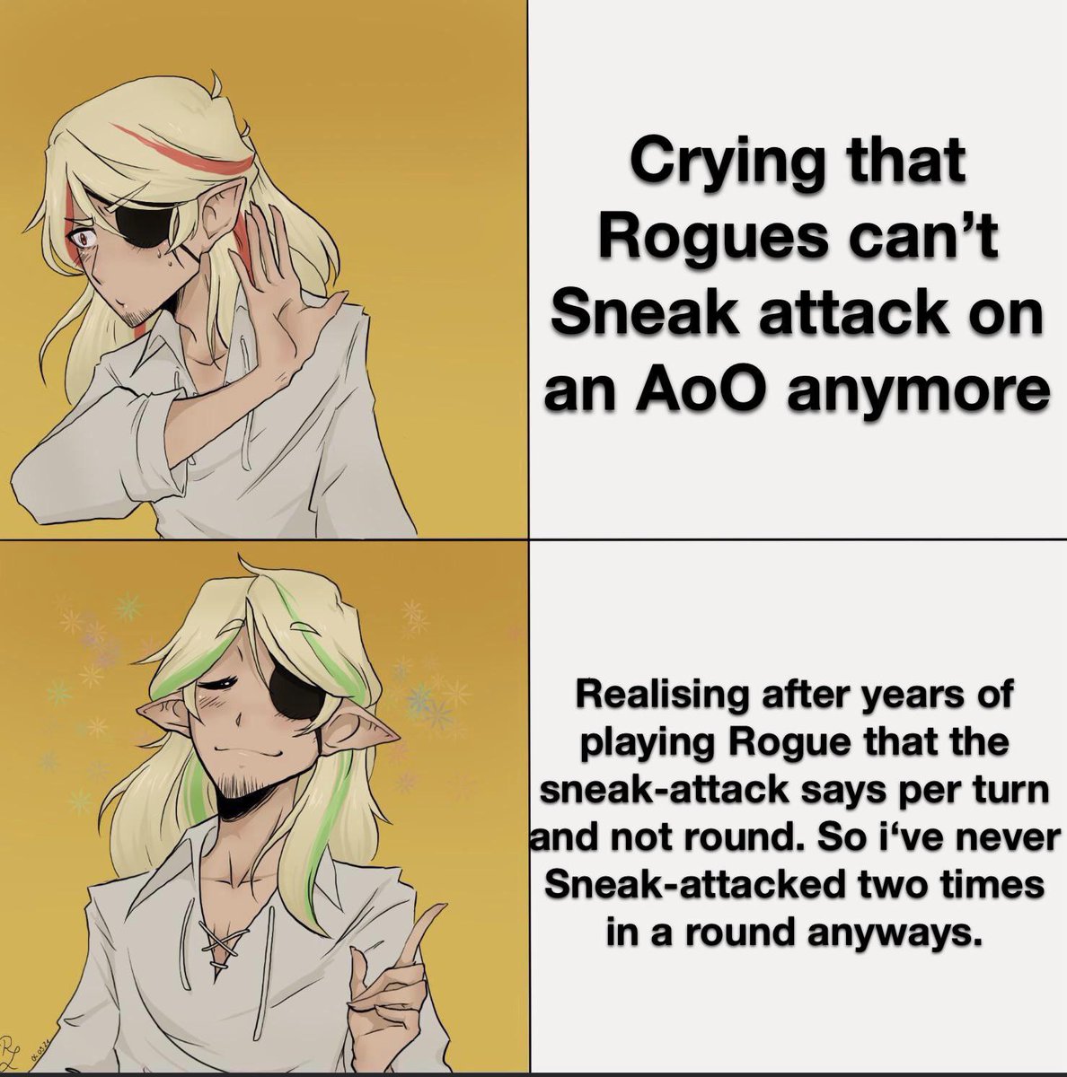 anesh2211's tweet photo. Wait, you guys use sneak attack multiple times per round?
-
-
#DnD #dndmemes #tabletop #dungeonsanddragons #dnd5e #pathfinder #dungeonmaster #dungeonsanddragonsmemes #nerd #geek #tabletopgames #charactersheets #rpg #tabletoprpg #d20 https://t.co/b4ETw4RE9Y