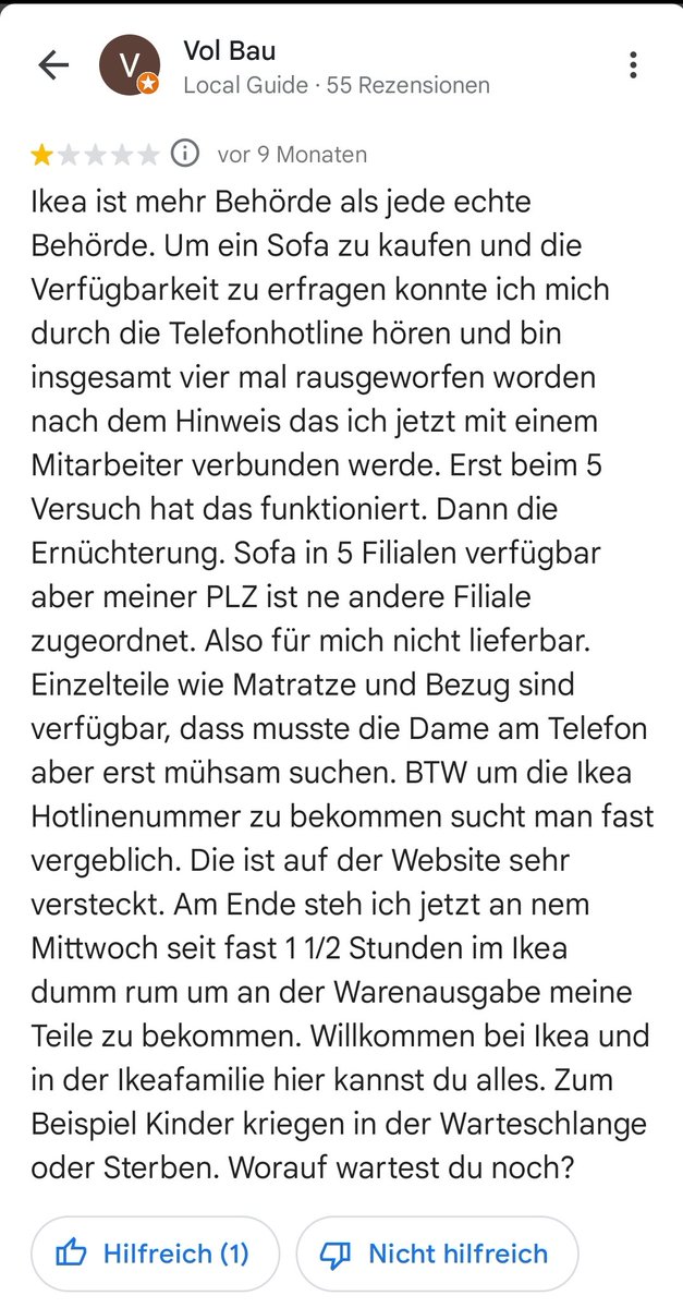 Die Verbitterung ist zu spüren... #IKEA #Googlebewertungen